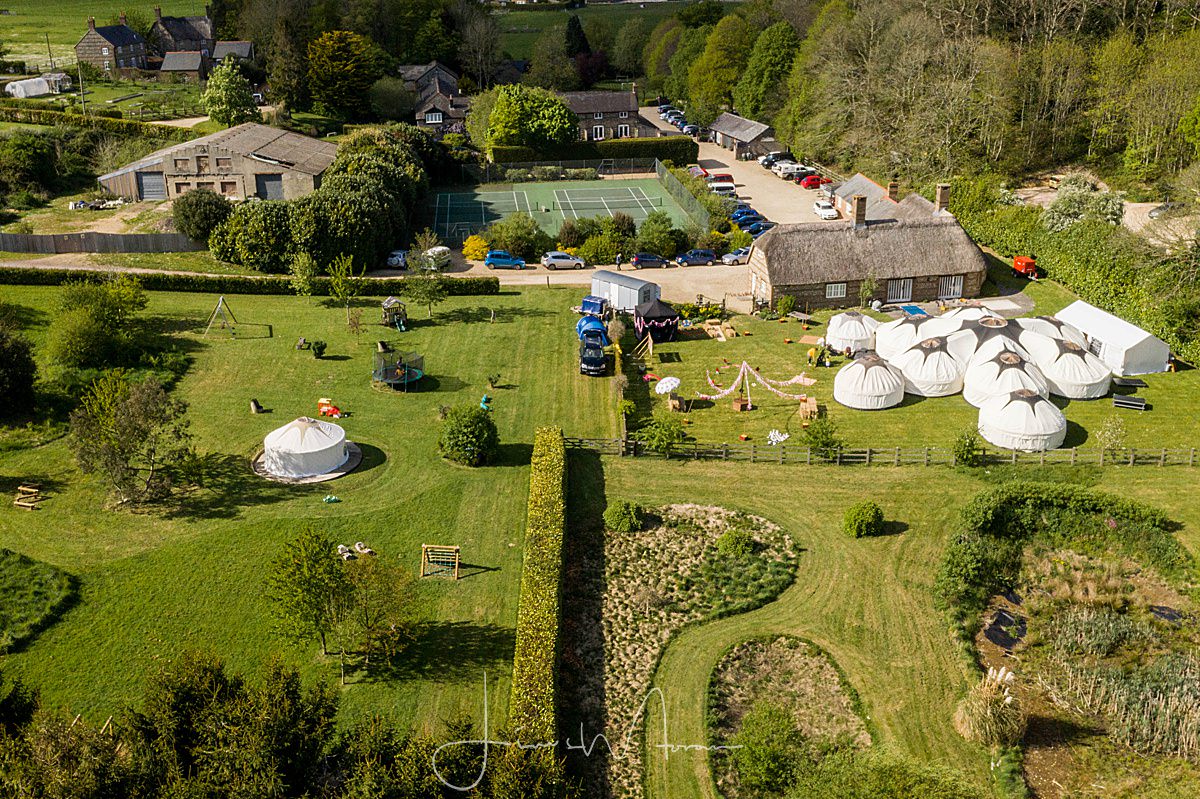 Greenwood Grange yurt Wedding Aerial view